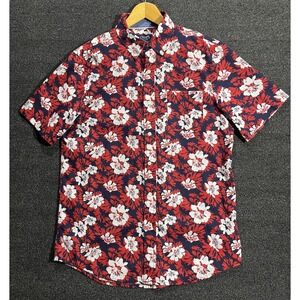 Chaps Men's Short Sleeve Button Down Hawaiian Shirt‎ Navy Red Floral Size M